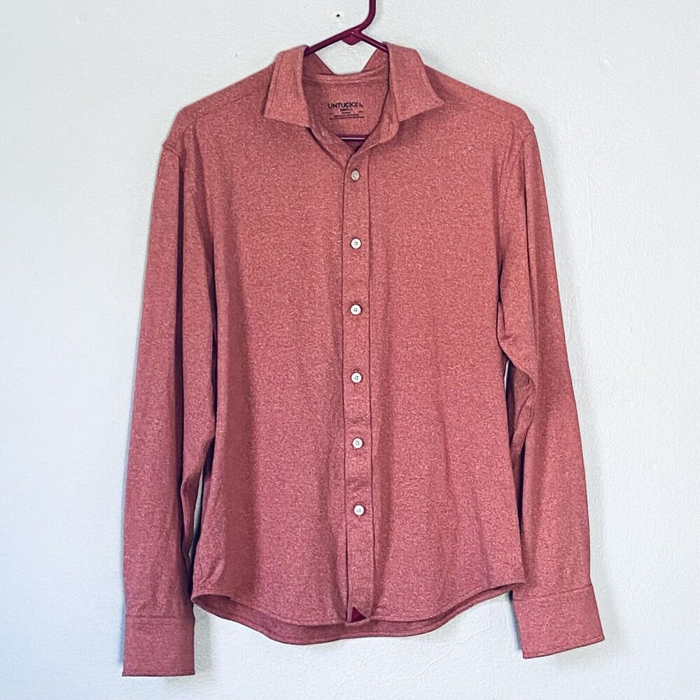 Untuckit Shirt Mens Small Performance Tee Tera Button Up Color Ora Red Slim Fit